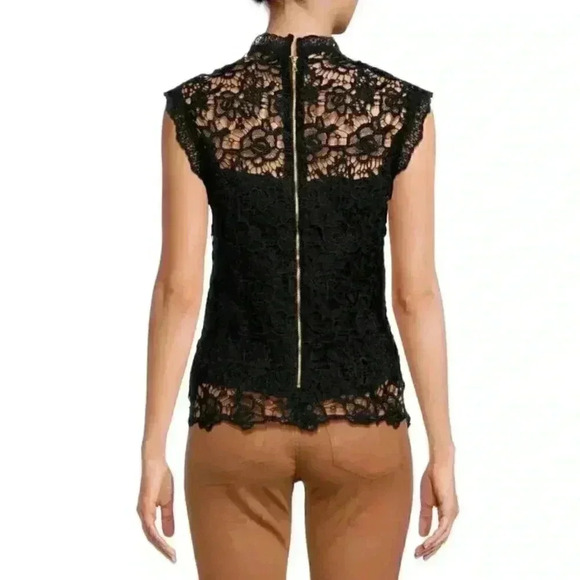 Nanette Lepore Women's Sleeveless SMALL Navy Blue Lace Top Embroidered Classic - Picture 2 of 10